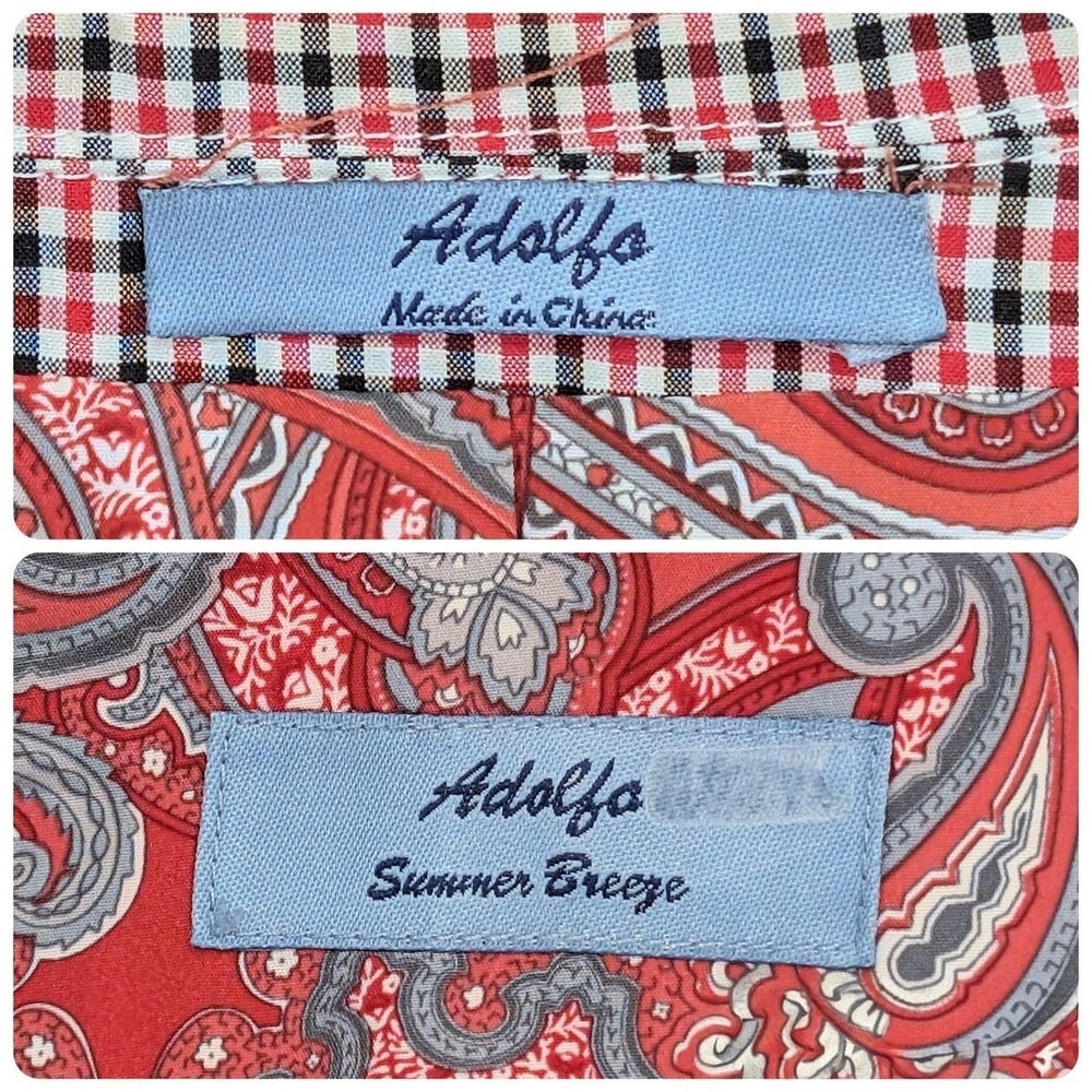 Adolfo Blazer 38R Cotton Crimson Red Gingham Summer Breeze Paisley Elbow Patches - Picture 14 of 15